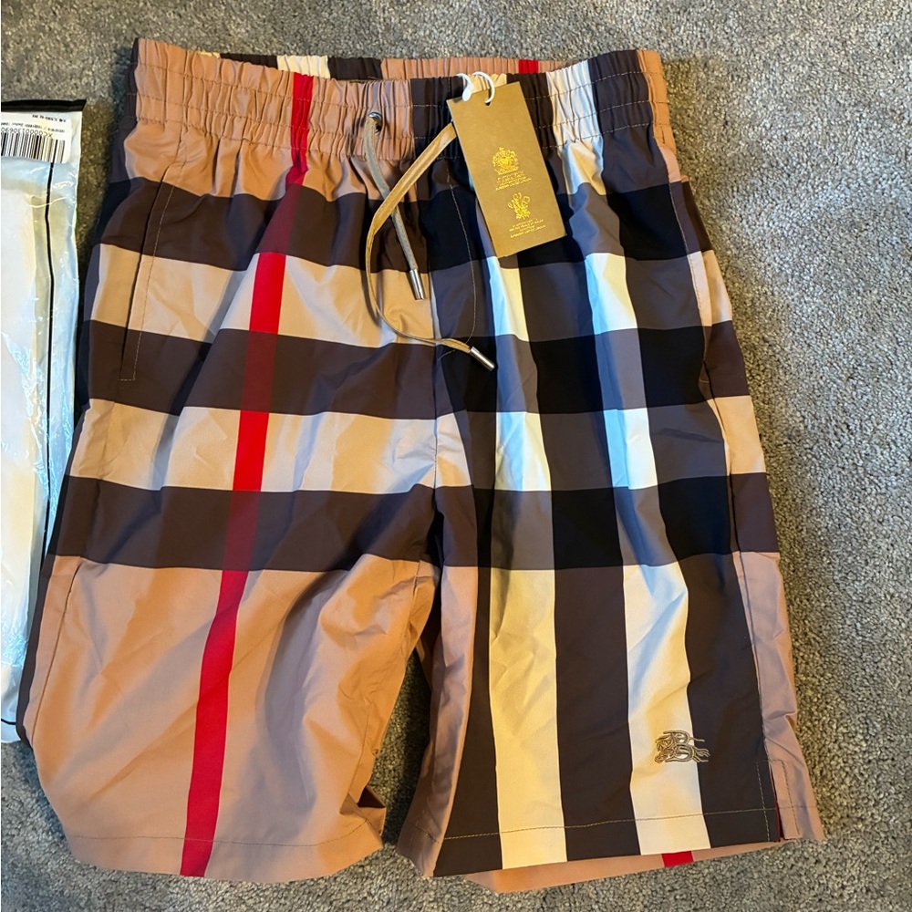 Burberry Tan and Red Athletic Shorts